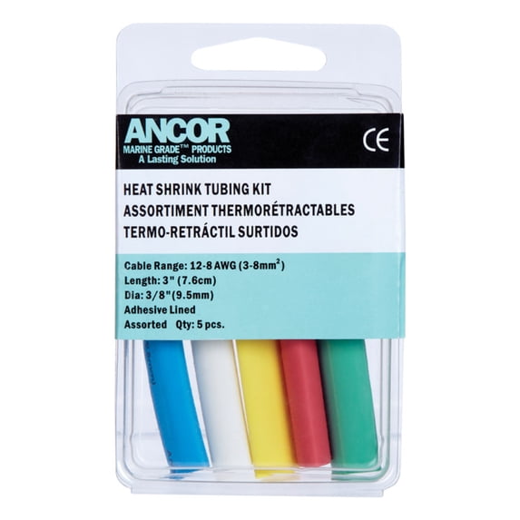Ancor Adhesive Lined Heat Shrink Tubing - 5-Pack, 3", 12 to 8 AWG, Assorted Colors