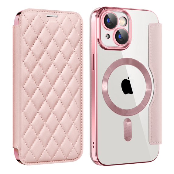 Ancove Compatible with iPhone 15 6.1" Wallet Case, Magnetic Case with RFID Blocking Credit Card Holder, Personalized Leather Textured Flip Phone Casefor iPhone 15,Pink