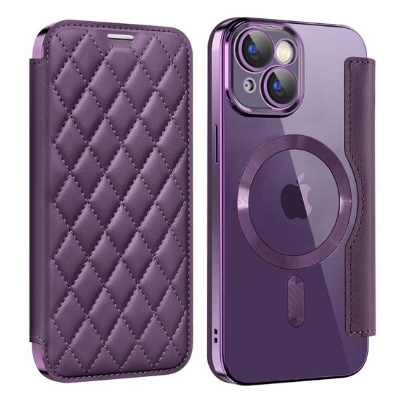 Ancove Compatible with iPhone 15 6.1" Wallet Case, Magnetic Case with RFID Blocking Credit Card Holder, Personalized Leather Textured Flip Phone Casefor iPhone 15,Purple