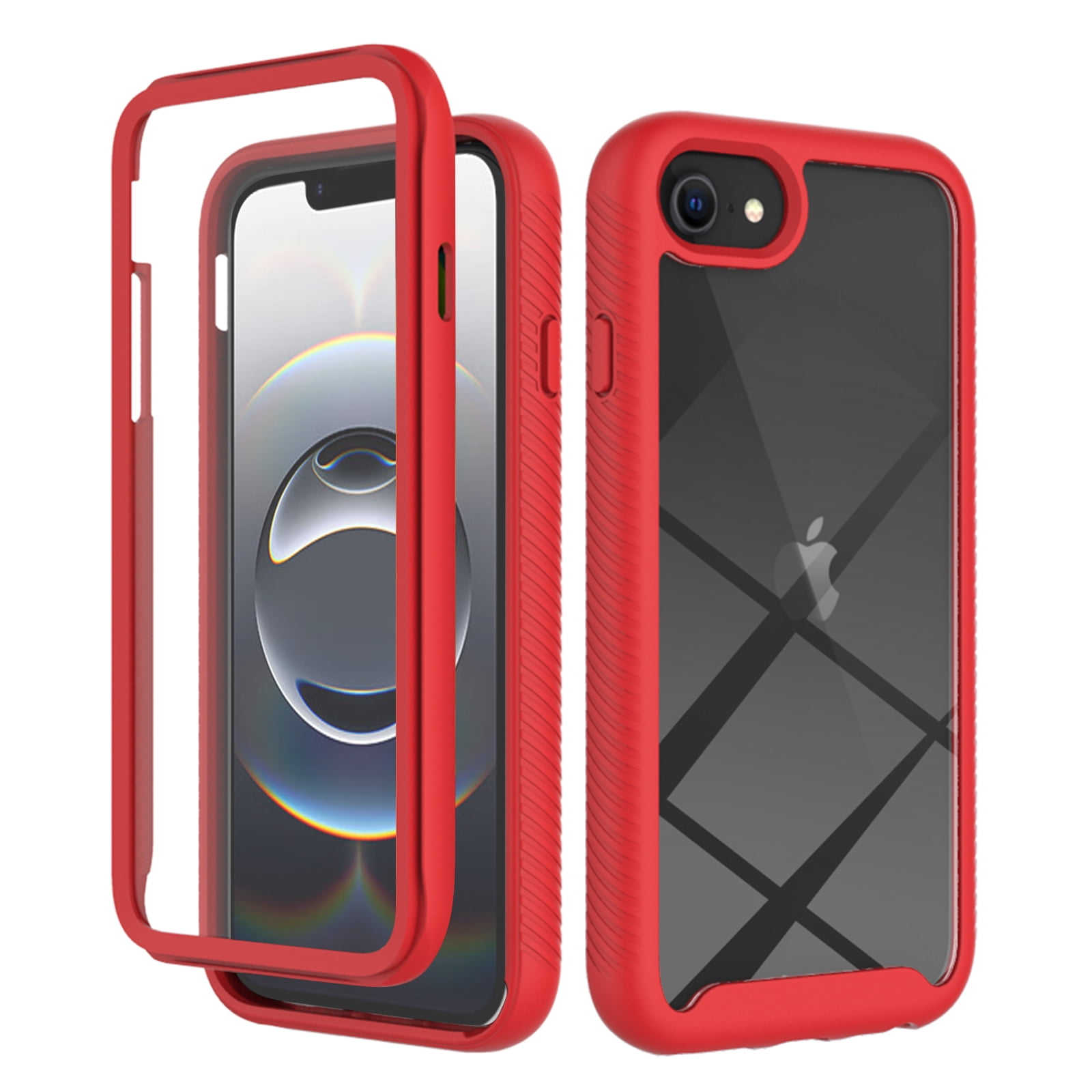 Ancove Full Body Protection Case for iPhone 16e,Shockproof TPU+PC Case Built-in Screen Protector Case Clear Back Cover for iPhone 16e,Red