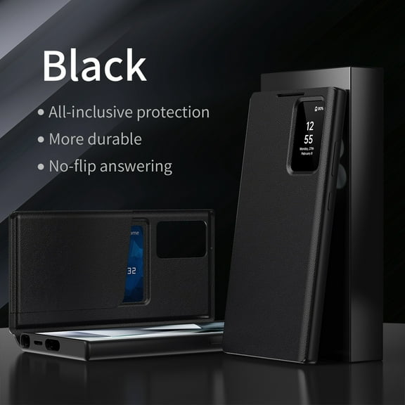 Ancove Leather Wallet Case for Samsung Galaxy S25 Ultra,Window View Card Holder Smart Leather Case Shockproof TPU Flip Cover for Galaxy S25 Ultra,Black