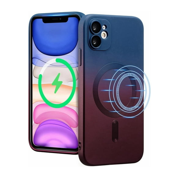 Ancove Magnetic Case for iPhone 13 Pro,[Compatible with Mag Safe],Cute Shockproof [Camera Lens Protector] Gradient Color Soft Liquid Silicone Case for iPhone 13 Pro,Blue+Red