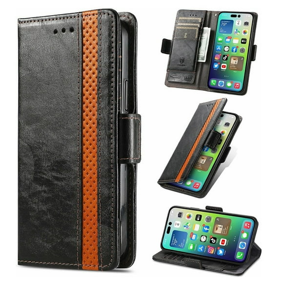 Ancove for Samsung Galaxy A20s Wallet Case,Business Stitching Pattern PU Leather [RFID Blocking] Credit Card Slots Kickstand Shockproof Magnetic Flip Cover Case ,Black