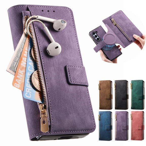 Ancove for Samsung Galaxy Z Fold 4 Detachable Magnetic Wallet Phone Case for Men Women,Retro PU Leather RFID Blocking Kickstand Folio Flip Case Cover with 3 Card Slots for Galaxy Z Fold 4,Purple