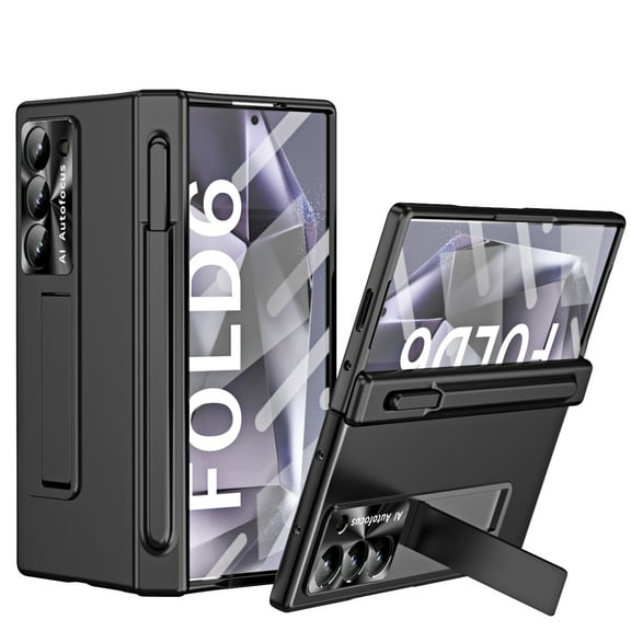 Ancove for Samsung Galaxy Z Fold 6 Case with S Pen & Pen Holder, [Hinge Protection] [Built-in Screen Protector] [Kickstand] All-inclusive Slim PC Phone Case Cover for Z Fold 6 2024,Black