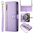 thumbnail image 1 of Ancove Wallet Case for iPhone 12 / 12 Pro 6.1 Inch, Premium PU Leather Zipper Flip Folio Wallet with Wrist/Shoulder Strap Kickstand Protective Case,Purple, 1 of 7