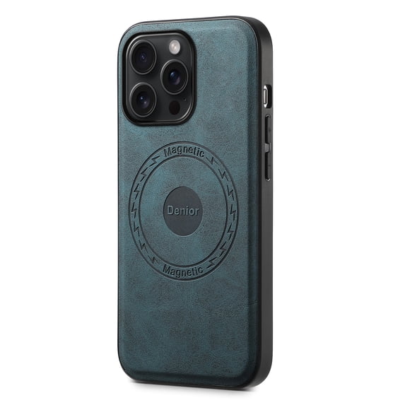 Ancove for iPhone 16 Pro Genuine Leather Case, Compatible with MagSafe, Leather, Metal Buttons and Camera Bezel Rustic,Blue