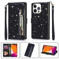 thumbnail image 1 of Ancove for iPhone 13 Pro Max Wallet Case with Card Holder & Strap,Glitter Bling PU Leather Shockproof Magnetic Kickstand Zipper Pocket Flip Case Cover for Apple iPhone 13 Pro Max,Black, 1 of 6