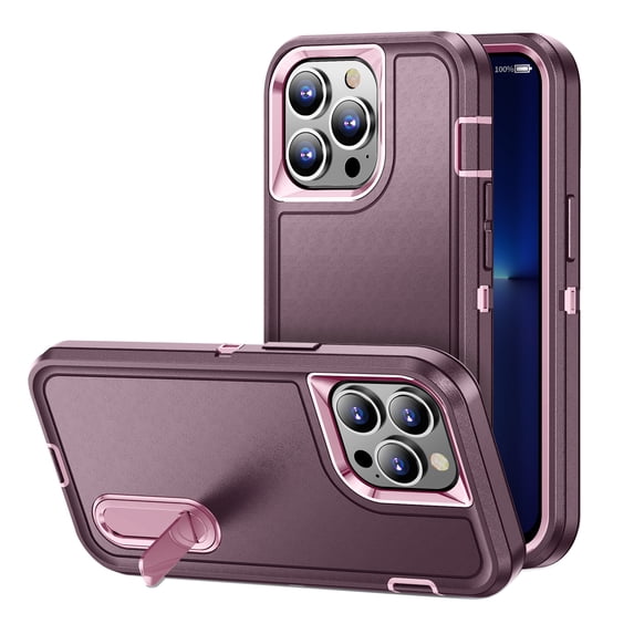 Ancove for iPhone 13 Pro Rugged Case with Kickstand,Shockproof Heavy Duty Dustproof Military Grade Drop Protection Phone Cover Case for Apple iPhone 13 Pro,Purple+Pink