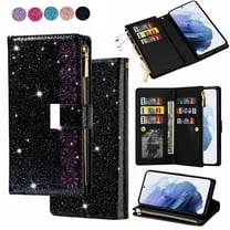 Ancove for iPhone 13 Pro Wallet Case with Card Holder & Wrist Strap & Kickstand,Sparkle Glitter Shockpoorf PU Leather Zipper Purse Flip Case Cover for Women Girls, Skyblue