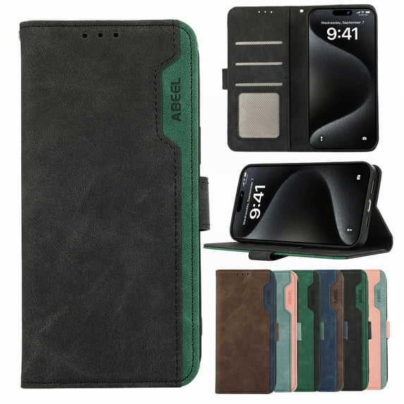 Ancove for iPhone 13 Wallet Case with Card Holder Kickstand,RFID Blocking PU Leather Shockproof Splicing Color Flip Case Cover for iPhone 13,Black+Green