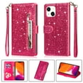thumbnail image 1 of Ancove for iPhone 13 Wallet Case with Card Holder & Strap,Glitter Bling PU Leather Shockproof Magnetic Kickstand Zipper Pocket Flip Case Cover for Apple iPhone 13,Rose, 1 of 6