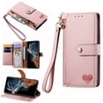 thumbnail image 1 of Ancove for iPhone 13 Wallet Case with Card Holder & Wrist Strap,Cute PU Leather RFID Blocking Love Heart Pattern Kickstand Zipper Purse Flip Case Cover for Women Girls,Pink, 1 of 8