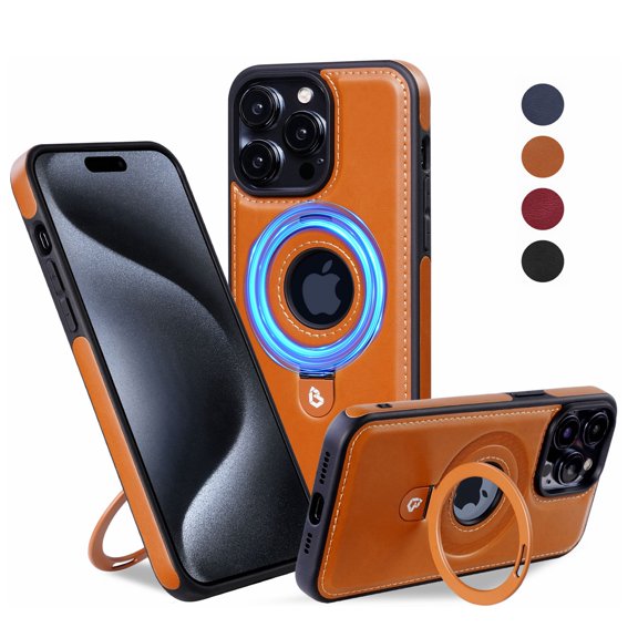 Ancove for iPhone 14 Plus Case with Ring Holder Kickstand,[Compatible with Mag Safe]Magnetic Shockproof PU Leather Case Cover for Apple iPhone 14 Plus/14+,Brown