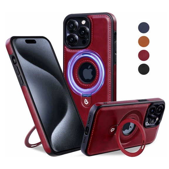Ancove for iPhone 14 Plus Case with Ring Holder Kickstand,[Compatible with Mag Safe]Magnetic Shockproof PU Leather Case Cover for Apple iPhone 14 Plus/14+,Winered