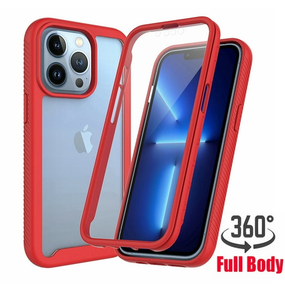 Ancove for iPhone 14 Pro Max Phone Case with Built-in Screen Protector,Shockproof Rugged Bumper Clear Back Full Body Protective Cover for Apple iPhone 14 Pro Max,Red