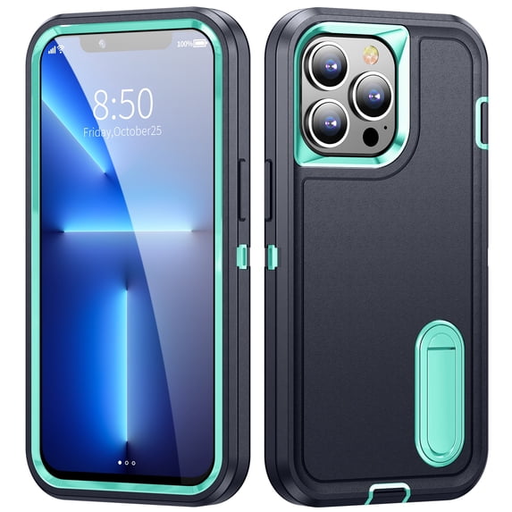 Ancove for iPhone 14 Pro Max Rugged Case with Kickstand,Shockproof Heavy Duty Dustproof Military Grade Drop Protection Phone Cover Case for Apple iPhone 14 Pro Max,Darkblue+Mint