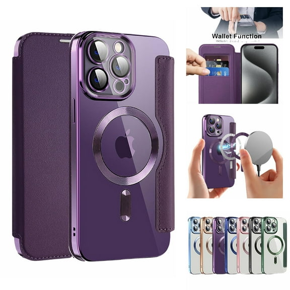 Ancove for iPhone 14 Wallet Case with Card Holder,Magnetic Mag Safe RFID Blocking PU Leather Clear Back Full Body Protective Case Cover for iPhone 14,Purple