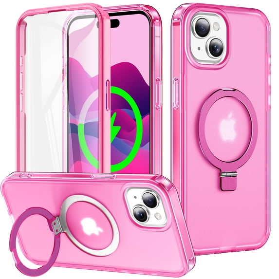 Ancove for iPhone 15 Case with Invisible Magnetic Stand, Compatible with Mag-Safe Military-Grade Protection with Built-in Screen Protector, Shockproof Phone Case for Women Men,Rose