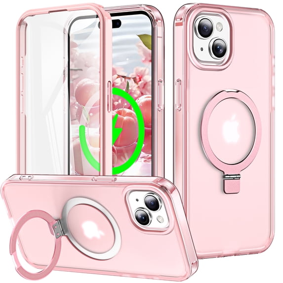 Ancove for iPhone 15 Case with Invisible Magnetic Stand, Compatible with Mag-Safe Military-Grade Protection with Built-in Screen Protector, Shockproof Phone Case for Women Men,Pink