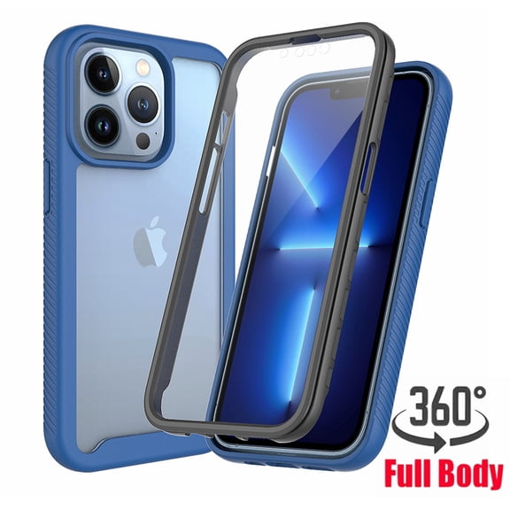 Ancove for iPhone 15 Pro Max Phone Case with Built-in Screen Protector,Shockproof Rugged Bumper Clear Back Full Body Protective Cover for Apple iPhone 15 Pro Max,(Darkblue)