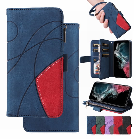 Ancove for iPhone 15 Wallet Case with Card Slots & Wrist Strap,PU Leather Magnetic Closure Shockproof Kickstand Zipper Poket Flip Case Cover for iPhone 15,Blue