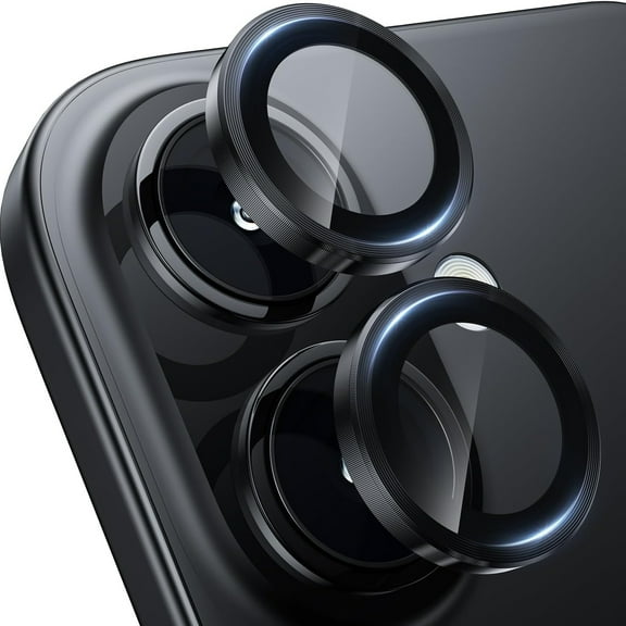 Ancove for iPhone 16 Camera Lens Protector, Military Grade Shatterproof Ultra HD Tempered Glass Camera Lens Protector Metal Individual Ring for iPhone 16,Black