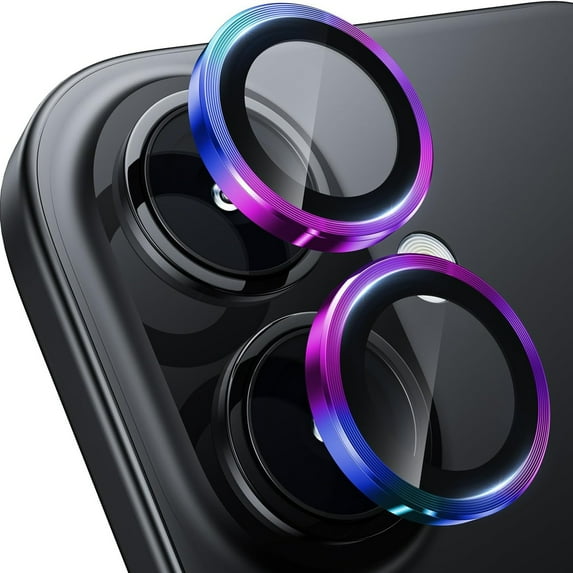 Ancove for iPhone 16 Camera Lens Protector, Military Grade Shatterproof Ultra HD Tempered Glass Camera Lens Protector Metal Individual Ring for iPhone 16,Multicolour