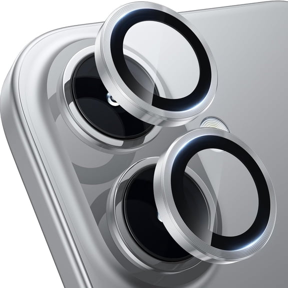 Ancove for iPhone 16 Camera Lens Protector, Military Grade Shatterproof Ultra HD Tempered Glass Camera Lens Protector Metal Individual Ring for iPhone 16,Silver