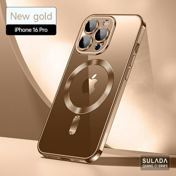 Ancove for iPhone 16 Pro Clear Case, Luxury Plating Frame Transparent Non-Yellowing Back Case with Camera Lens Full Protection, Compatible with MagSafe Wireless Charging,Titaniumgold