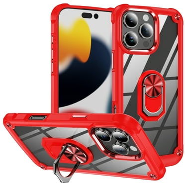Ancove for iPhone 16 Pro Max Case, Acrylic Back Plate+TPU+Rope Hole Design Four Corner Thickening Fall prevention Protective Case, with 360° Metal Rotating Ring Kickstand,Red