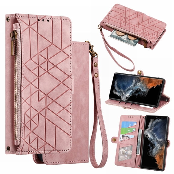 Ancove for iPhone 6s Plus/6 Plus Wallet Cover with Wrist Strap,Elegant PU Leather Credit Card Holder Kickstand Zipper Flip Full Body Protective Case Cover for iPhone 6s Plus/6 Plus,Pink