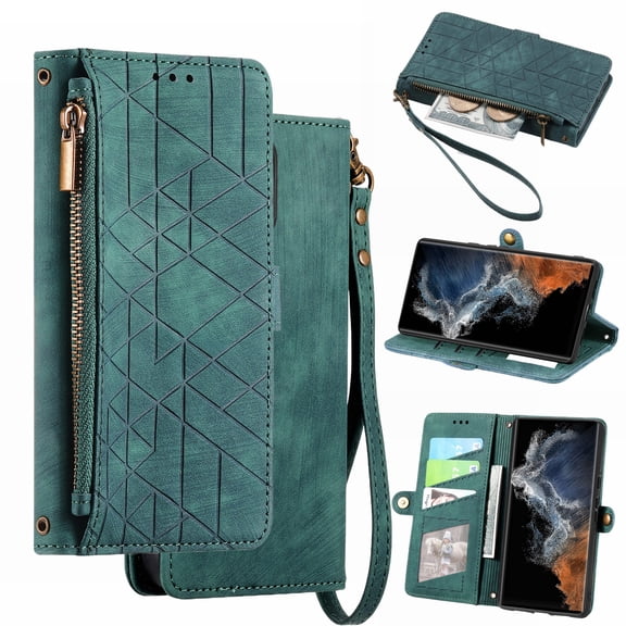 Ancove for iPhone 6s Plus/6 Plus Wallet Cover with Wrist Strap,Elegant PU Leather Credit Card Holder Kickstand Zipper Flip Full Body Protective Case Cover for iPhone 6s Plus/6 Plus,Green