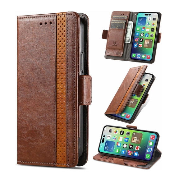 Ancove for iPhone 7 / 8 / SE 2022 & 2020 Wallet Case,Business Stitching Pattern PU Leather [RFID Blocking] Credit Card Slots Kickstand Shockproof Magnetic Flip Cover Case ,Darkbrown