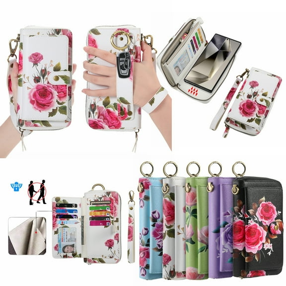 Ancove for iPhone 8 Plus/7 Plus Wallet Case with Card Holder & Strap,Shockproof RFID Blocking Magnetic PU Leather Zipper Detachable Wallet Case Cover for Women Girls ,White