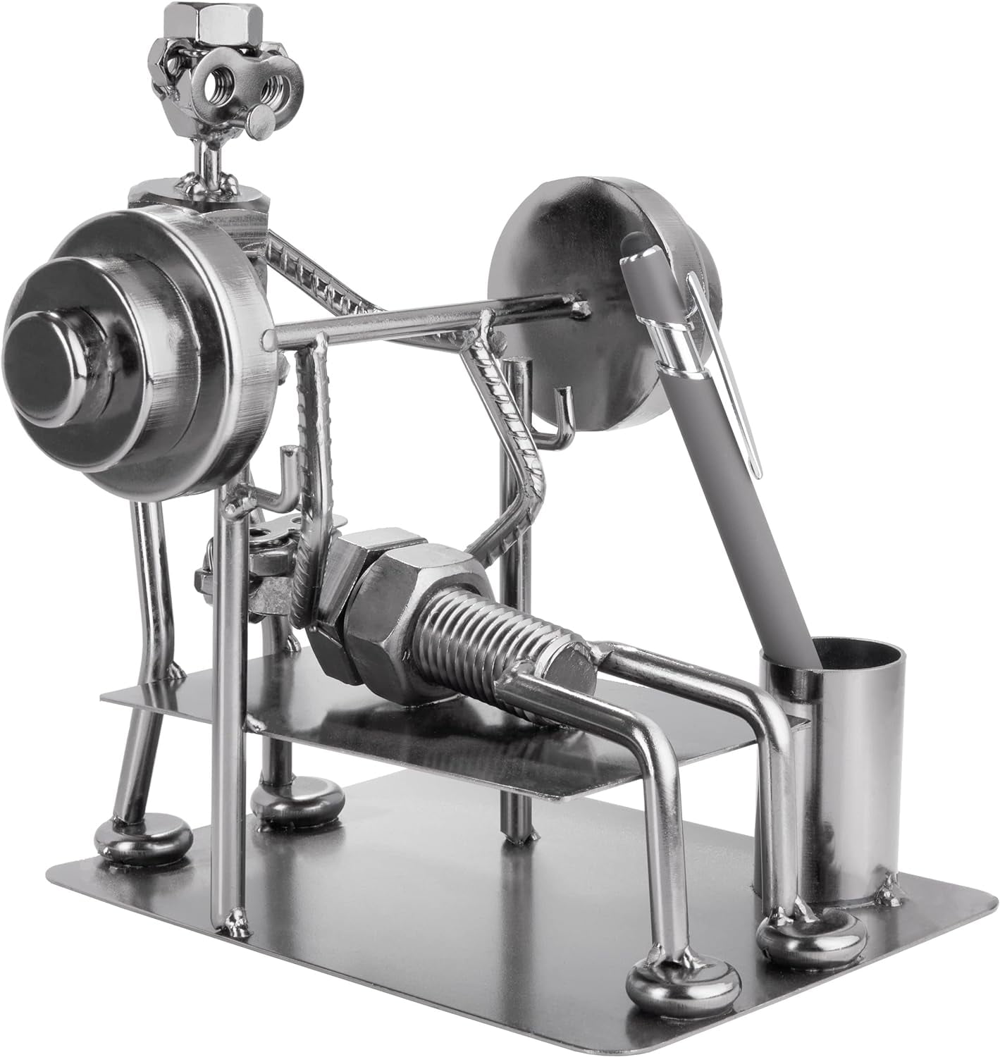 And Bolts Sculpture Bodybuilder Bench Press Handmade Iron Figure