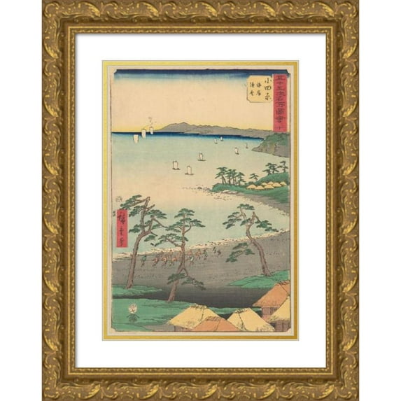 Andō Hiroshige 13x18 Gold Ornate Wood Frame and Double Matted Museum Art Print Titled - Odawara (1855)