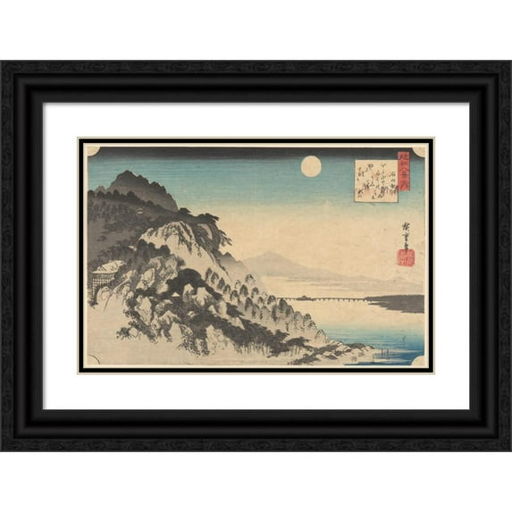Andō Hiroshige 14x11 Black Ornate Wood Framed Double Matted Museum Art Print Titled: Autumn Moon at Ishiyama (Ishiyama No Shu Getsu) (ca. 1834)