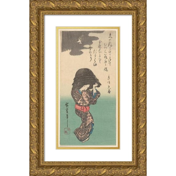 Andō Hiroshige 14x24 Gold Ornate Framed and Double Matted Museum Art Print Titled - Woman with Kettle (19th Century)