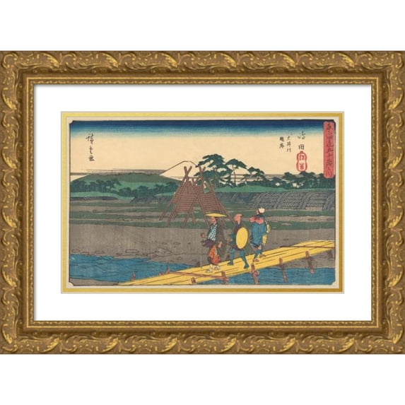 Andō Hiroshige 18x13 Gold Ornate Wood Frame and Double Matted Museum Art Print Titled - Shimada (ca. 1841-1842)