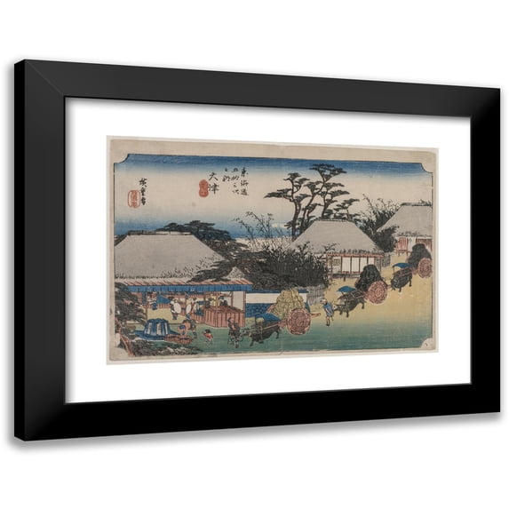 Andō Hiroshige 24x18 Black Modern Framed Museum Art Print Titled - The Fifty-Three Stations of the Tokaido: Otsu (1833-1834)