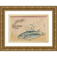 thumbnail image 1 of Andō Hiroshige 24x18 Gold Ornate Framed and Double Matted Museum Art Print Titled - Kuruma Ebi, Aji Prawns, and Horse Mackerel (19th Century), 1 of 4