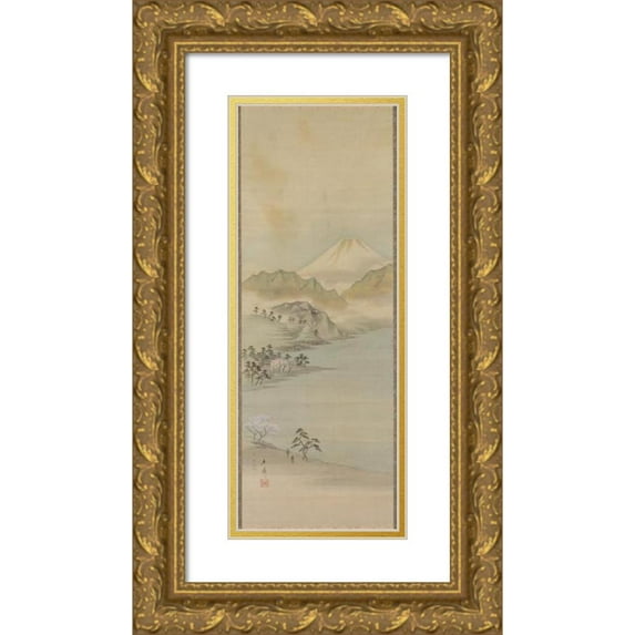 Andō Hiroshige 8x14 Gold Ornate Wood Frame and Double Matted Museum Art Print Titled - Lake the Sanda (C. 1832-58)