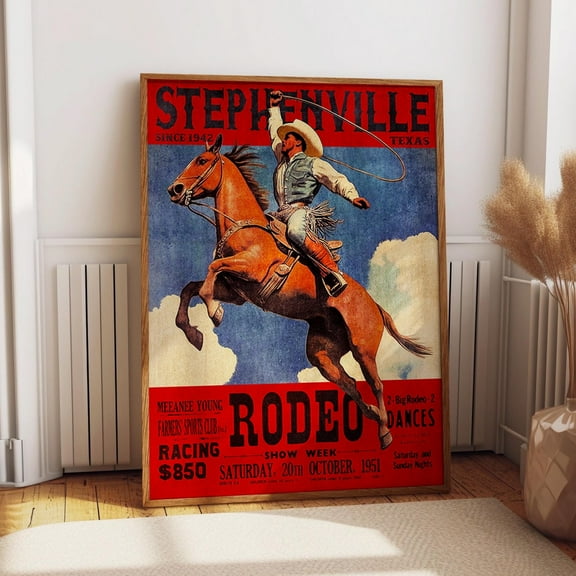 And Horse Wall Art – Western Rodeo Event- 1951 Stephenville Texas Rodeo Poster Wall Art, Modern Wall Decor, 8x12 UNFRAMED