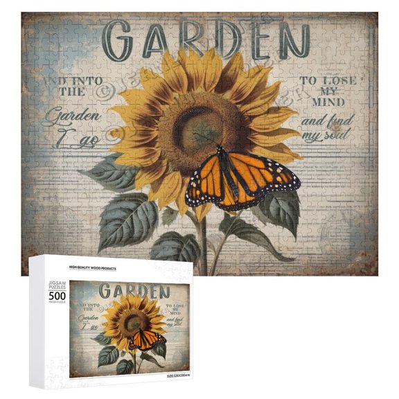 And Into The Garden I Go To Lose My Mind And Find My Soul Wooden Sign 500 PCS Funny Wood Puzzles Sunflower Wooden Wall Art Decorative Sign New Home Gifts 15"x20.5"