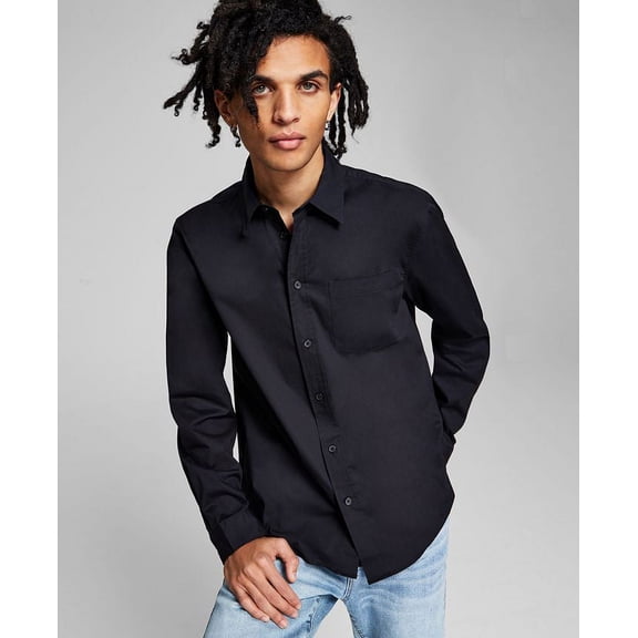 And Now This BLACK Men's Woven Poplin Long-Sleeve Button-Up Shirt, US XL