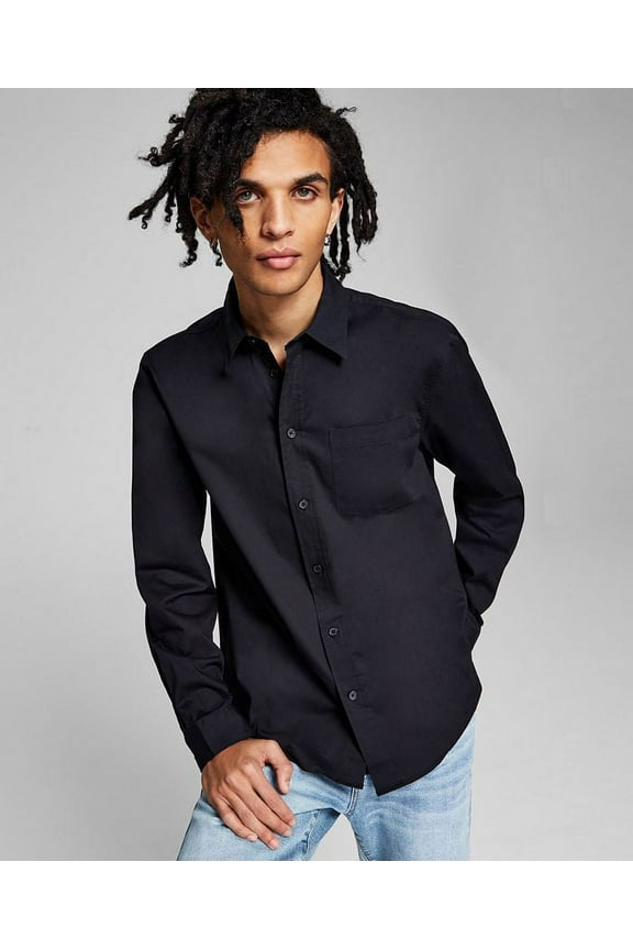 BLACK Men's Woven Poplin Long-Sleeve Button-Up Shirt, US XL