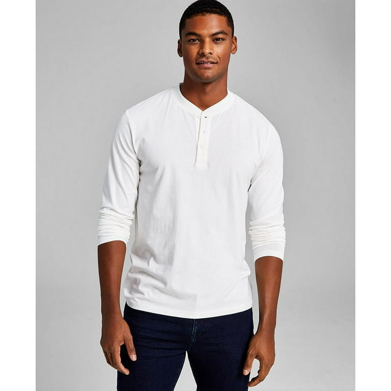 And Now This BRIGHT WHITE Men's Long-Sleeve Henley T-Shirt, US XXL