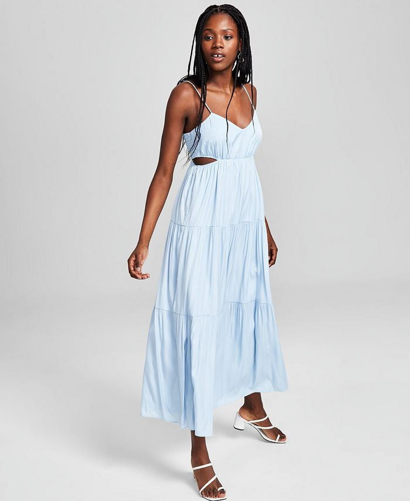 knee length dresses for ladies Draped Cut Out Backless Floral Maxi Dress, Blue / Xs main image 0
