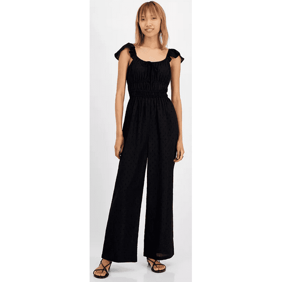 And Now This DEEP BLACK Women's Scoop-Neck Clip-Dot Jumpsuit, US Medium